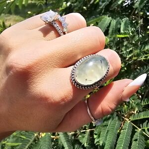 Prehnite and epidote sterling silver ring size 7